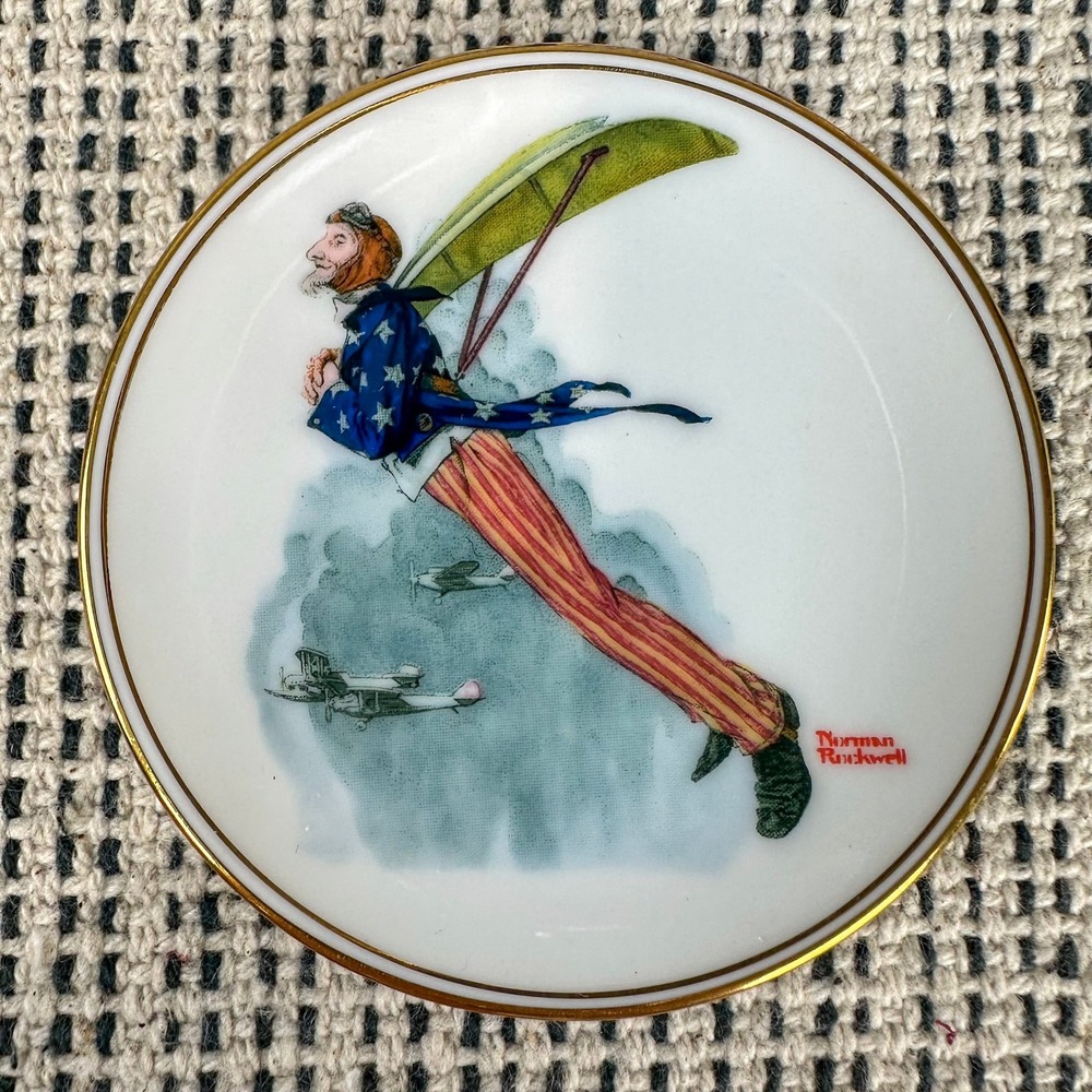 Norman Rockwell Mini Plate Limited Edition Uncle Sam Takes Wings 1983